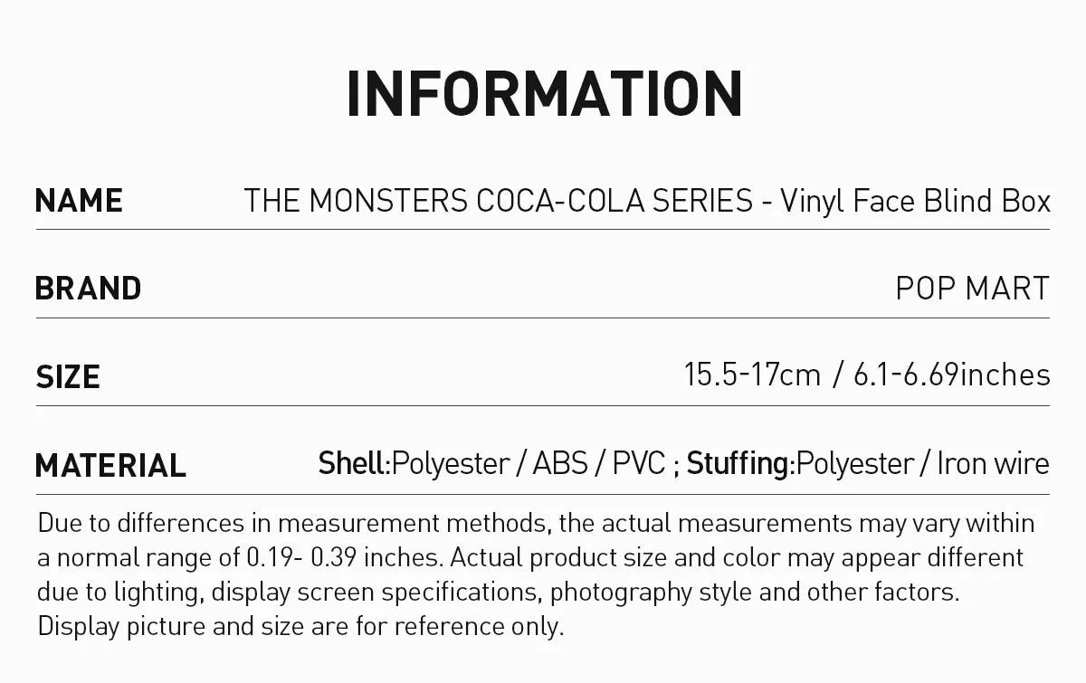 POPMART Vinyl Plush -THE MONSTERS COCA-COLA