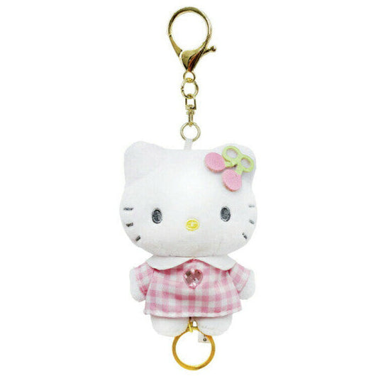 Japan Sanrio Mascot Reel Keychain - Hello Kitty : Gingham Pink Cherry