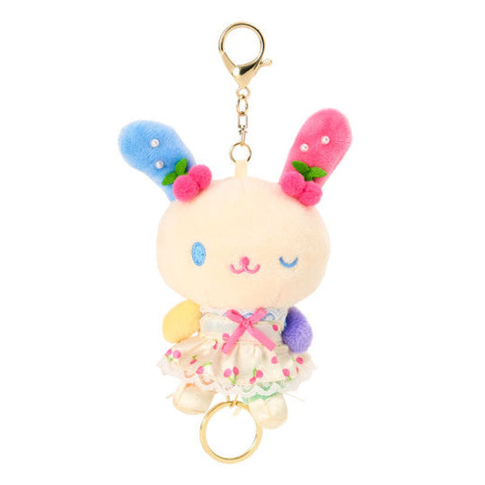 Sanrio JP Plush Mascot Retractable Reel Keychain - Usahana : White Dress Cherry