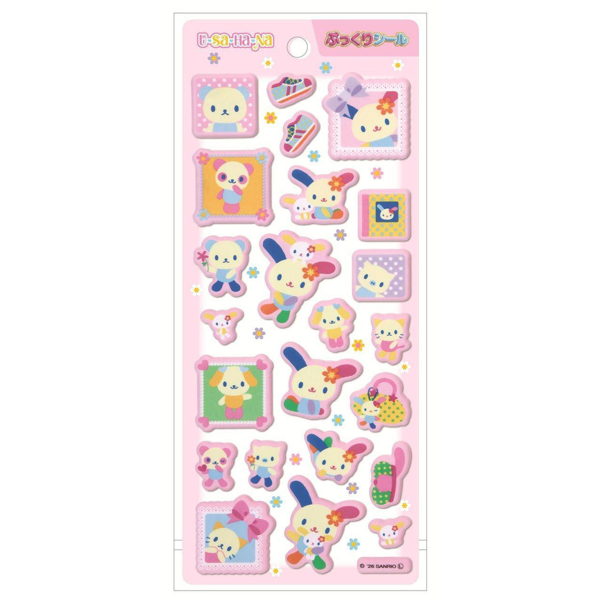 Sanrio Usahana puffy stickers, pink